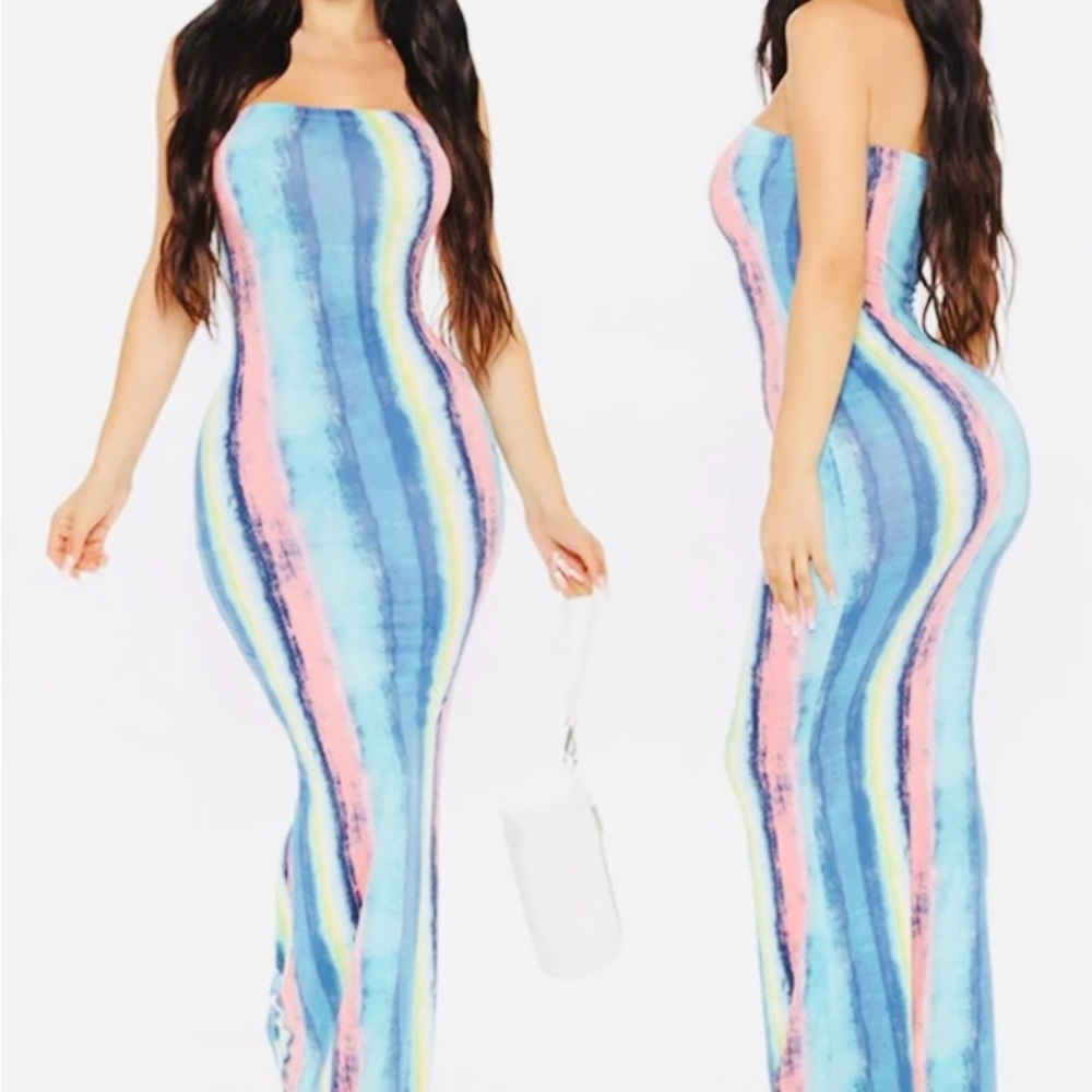 2 for $20!! Tie Dye Maxi Dress (Blue Combo)